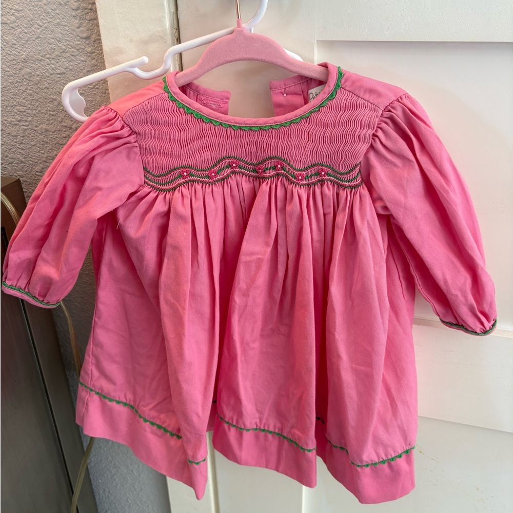 Petit Ami Pink dress with Green Embroidery